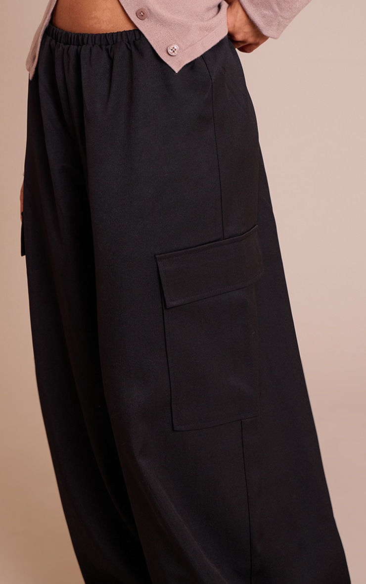 Petite Black Woven Wide Leg Cargos  image 4