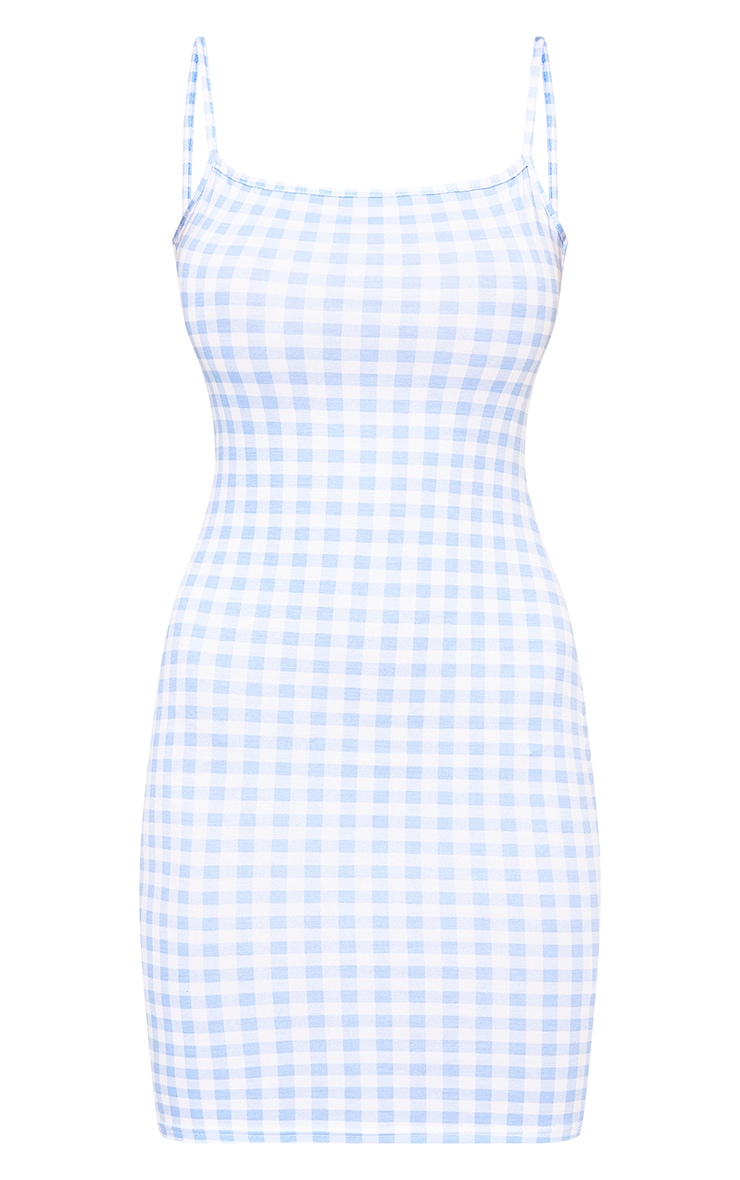Blue Gingham Tie Back Bodycon Dress Dresses PrettyLittleThing