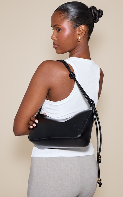 Black Bead Knotted Handle Shoulder Bag