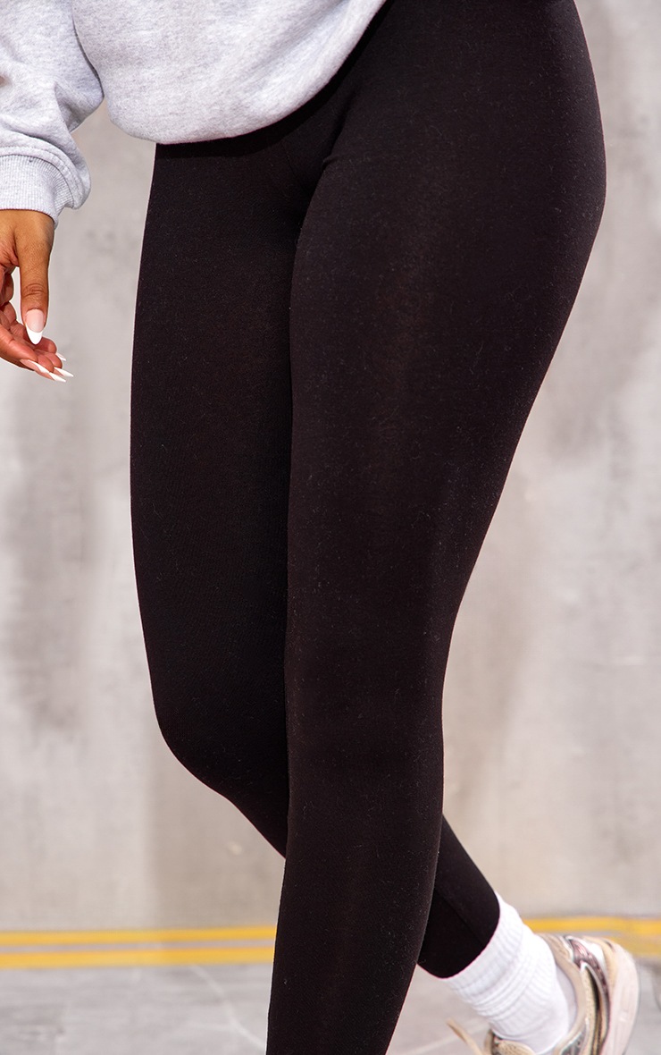 Basic Black Cotton Blend Jersey High Waisted Leggings image 4