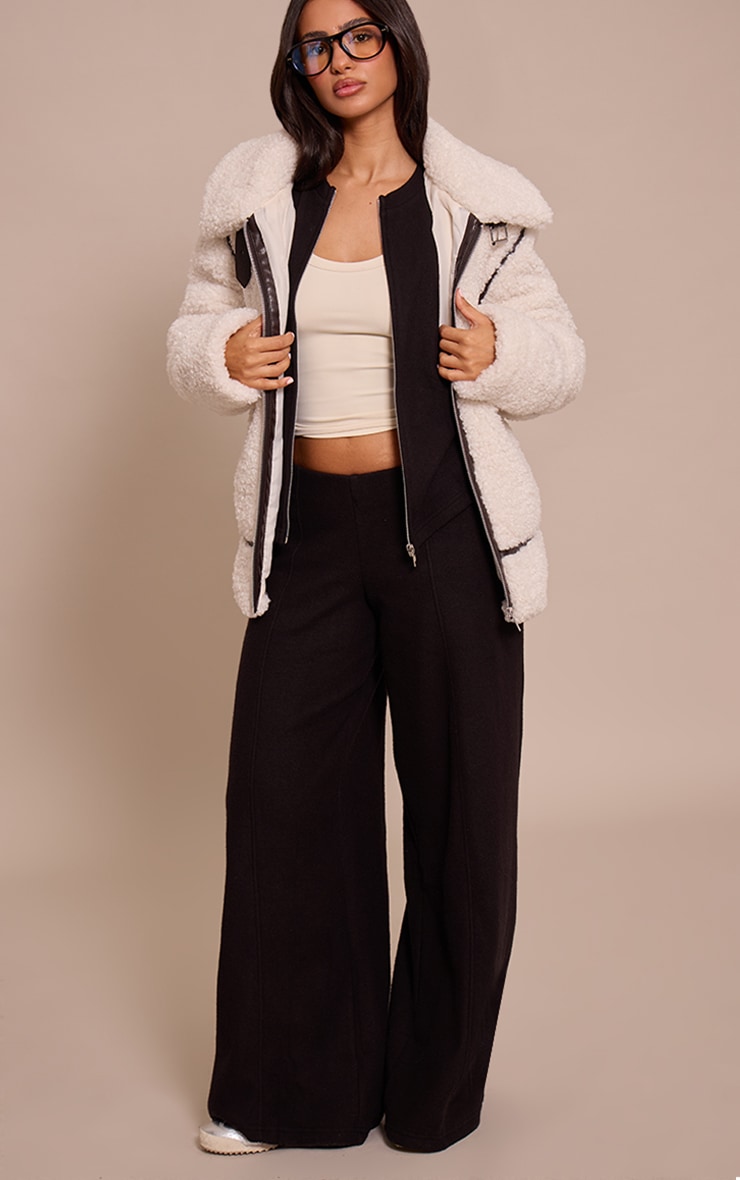 Petite Black Soft Touch Pintuck Wide Leg Sweatpants image 1