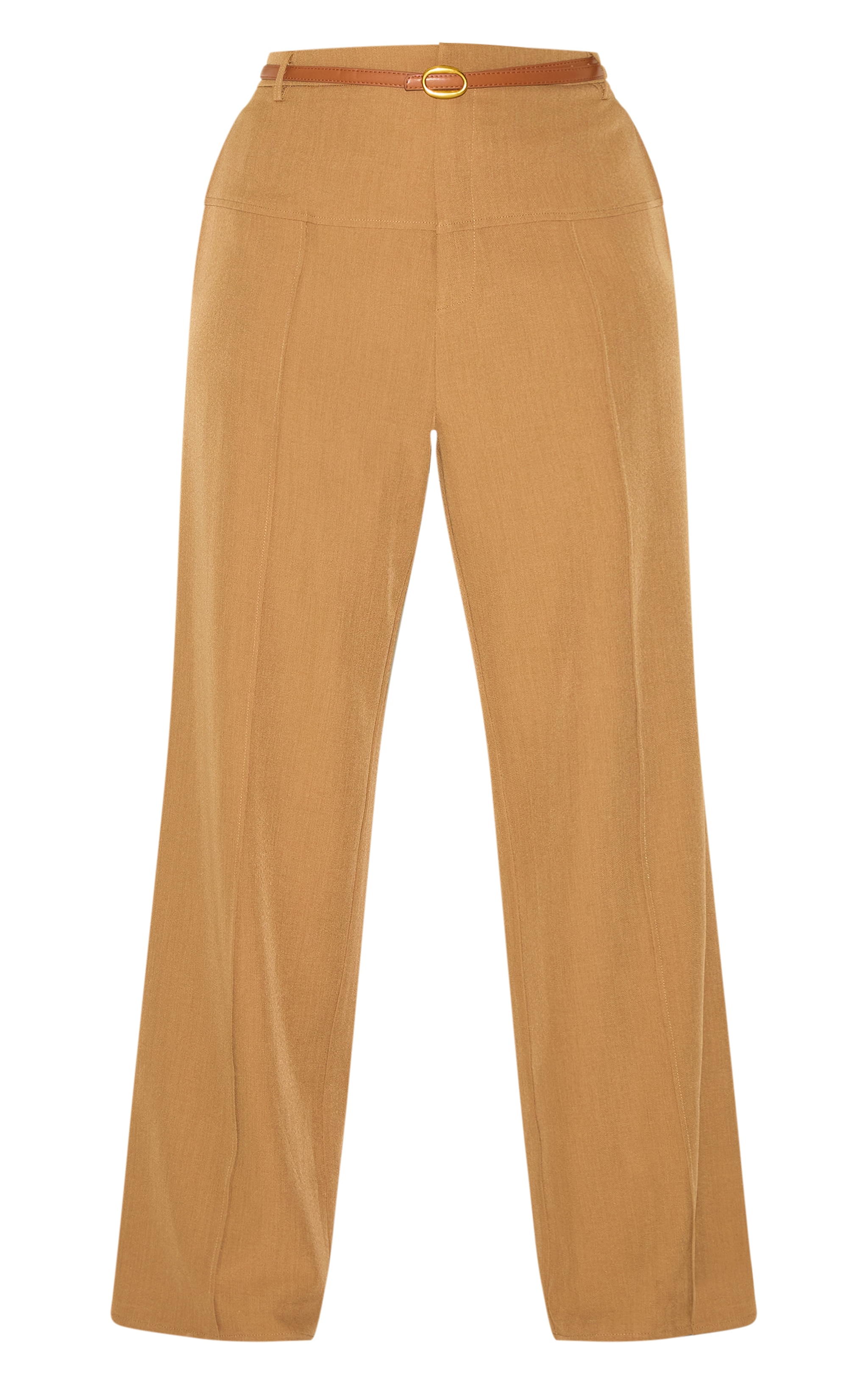 Plus Brown Tailored Thick Belted Waistband Detail Wide Leg Pants image 5