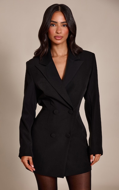 Petite Black Open Back Drape Blazer Dress