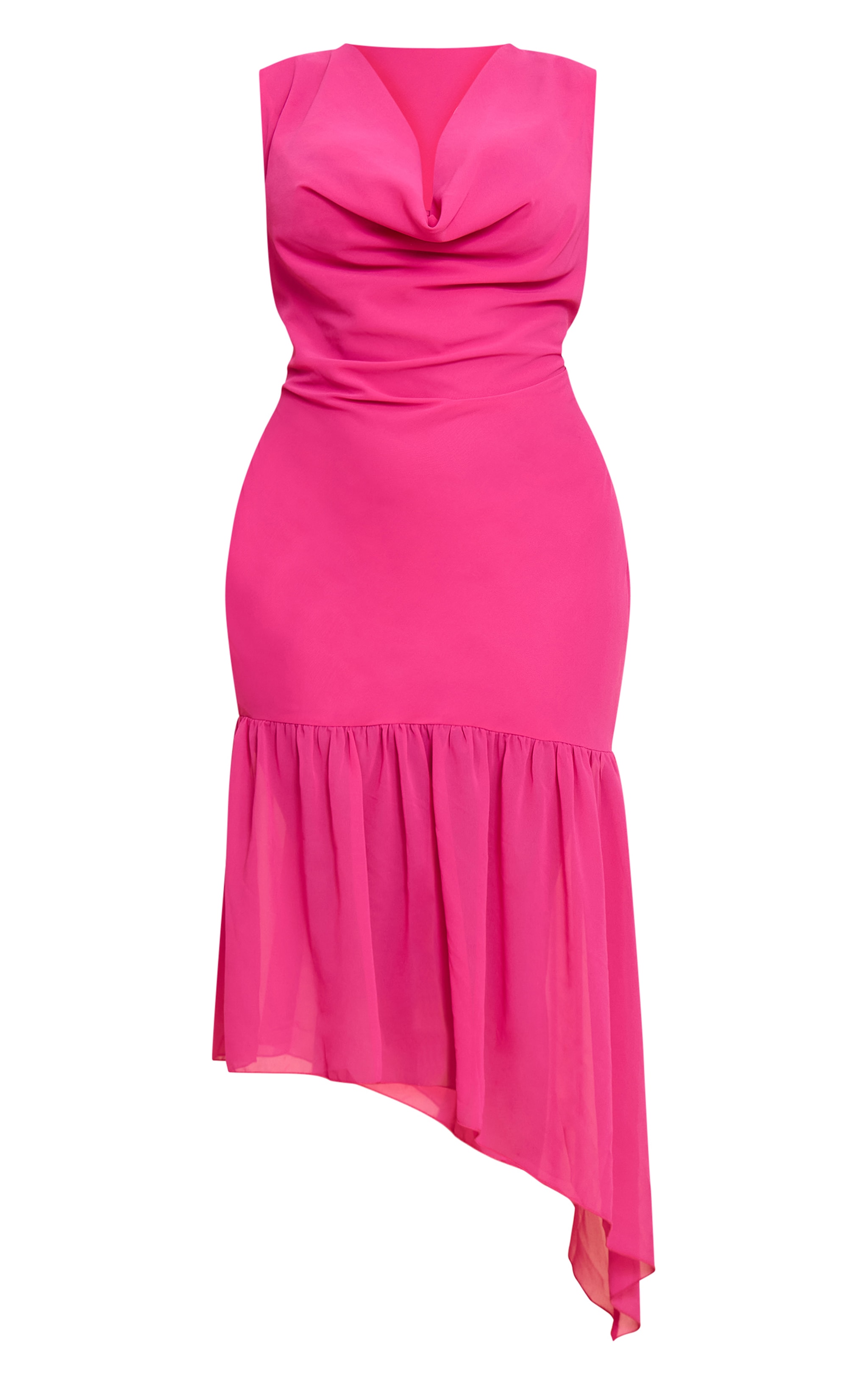 Plus Fuschia Chiffon Drape Detail Asymmetric Midaxi Dress image 5