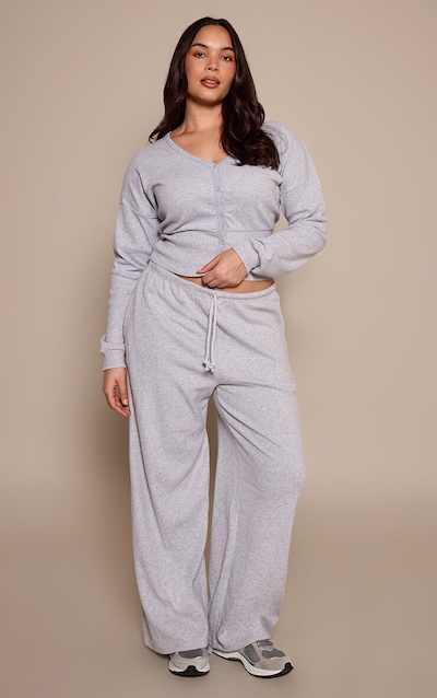 Plus Grey Marl Soft Rib Elasticated Waist Trousers