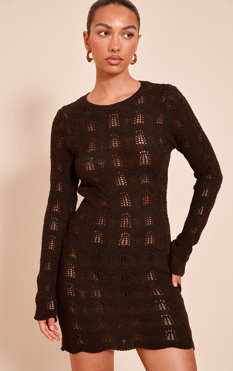Chocolate Long Sleeve Backless Mini Dress image 1
