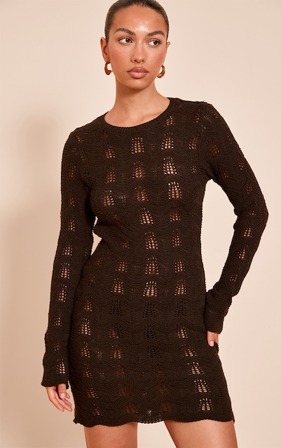 Mini robe chocolat à dos nu et manches longues