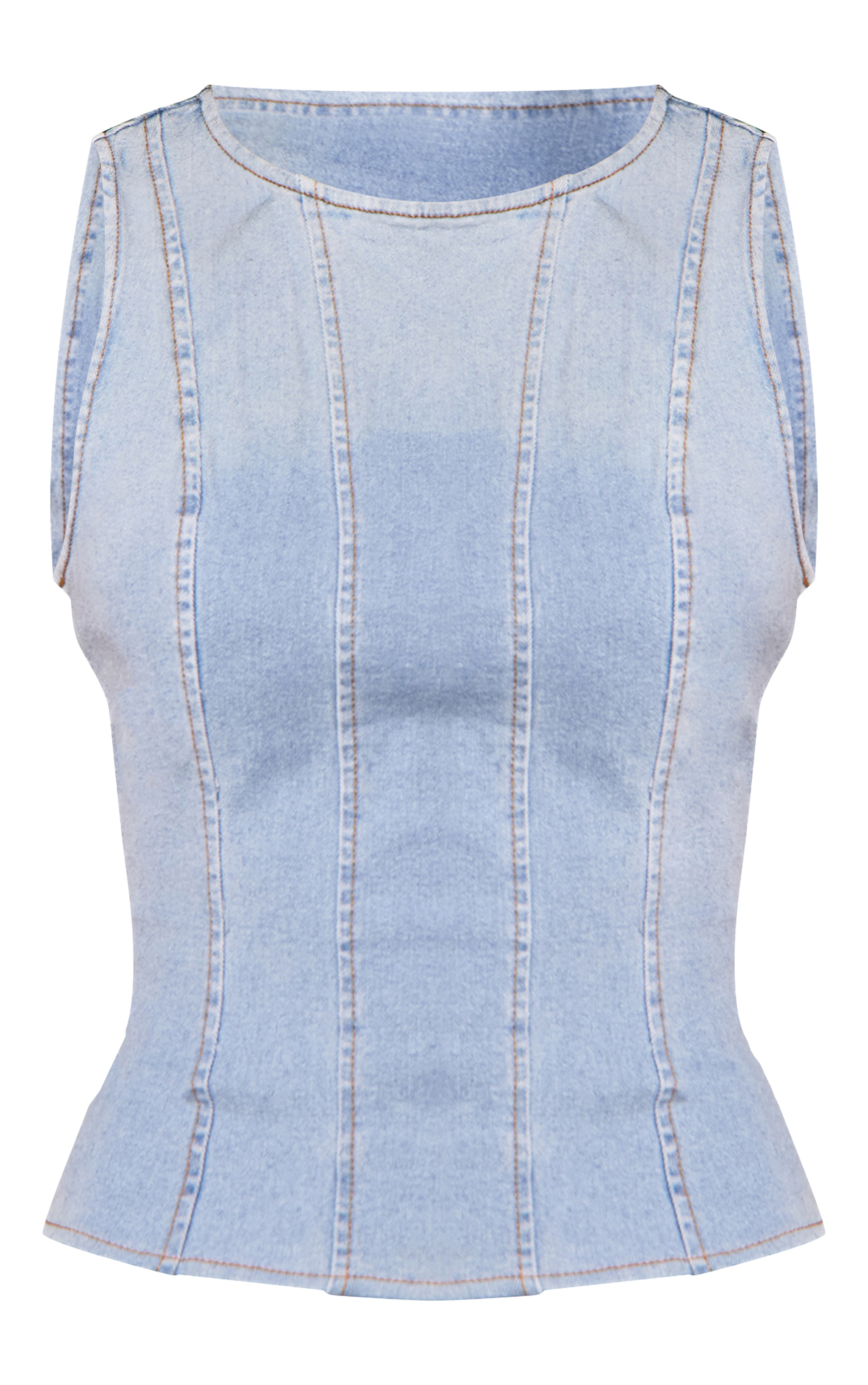 Light Blue Seam Detail Sleeveless Denim Top image 5
