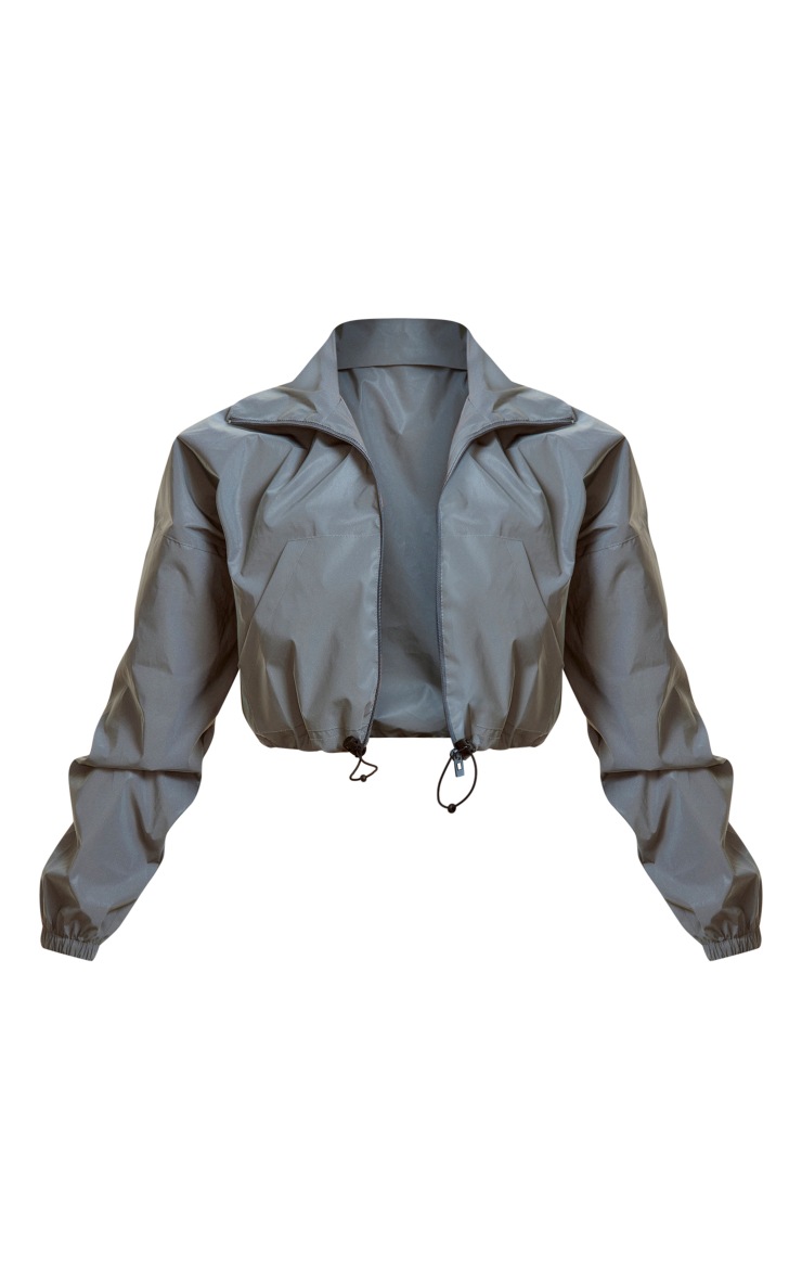 Grey Reflective Drawstring Hem Cropped Windbreaker image 5