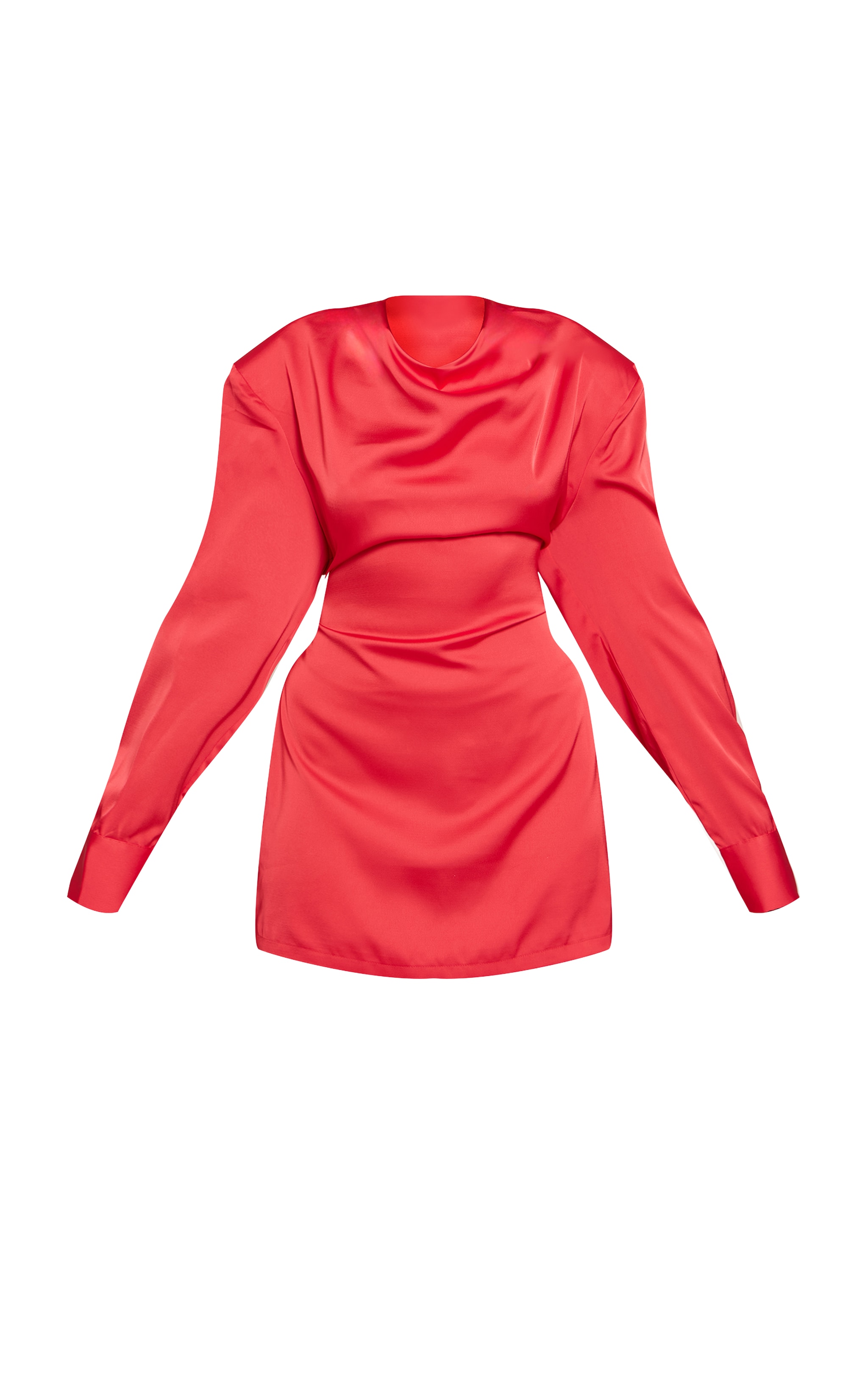 Red Satin Cowl Neck Long Sleeve Midaxi Dress image 5