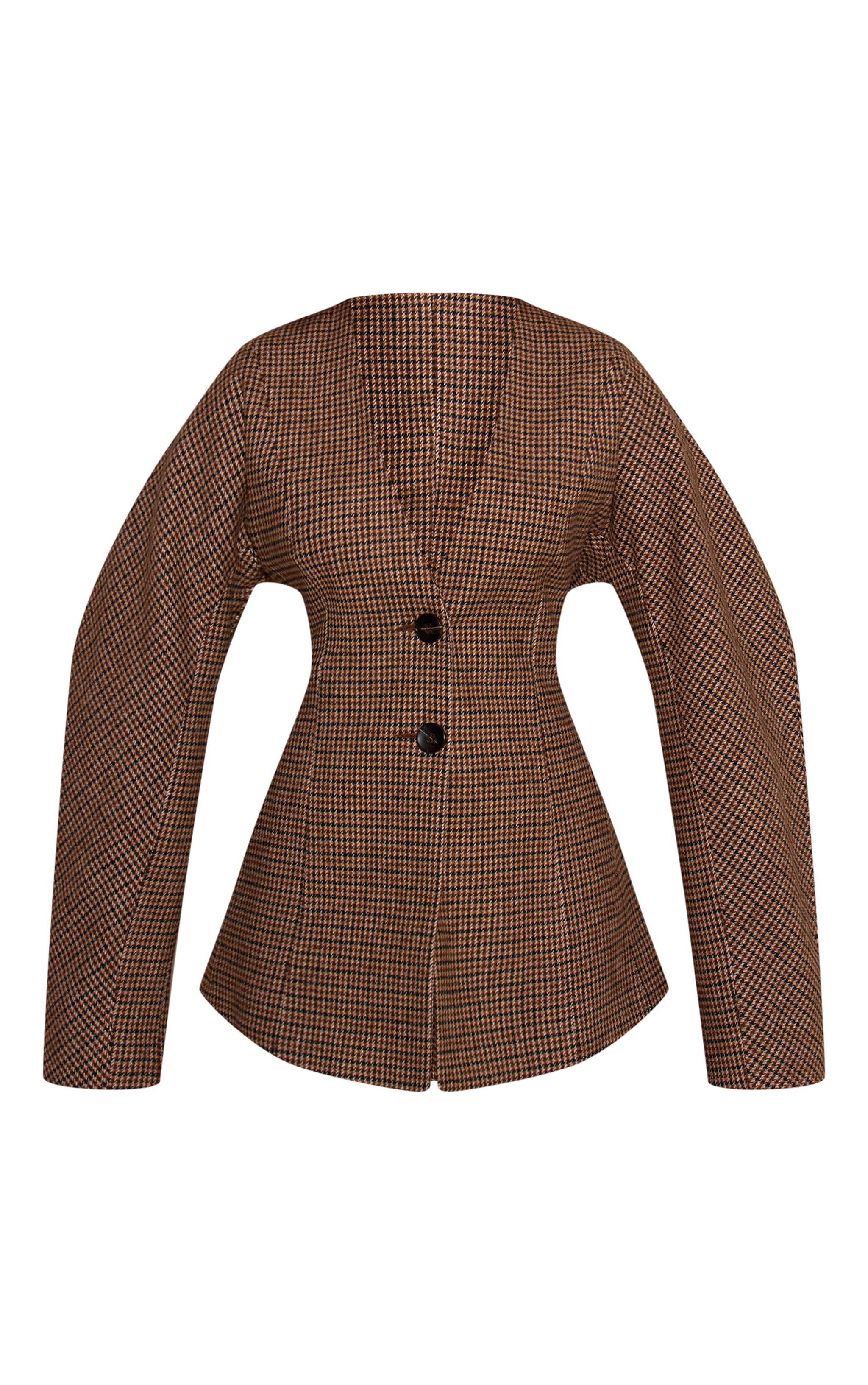 Chocolate Checked Collarless Cocoon Sleeve Blazer image 5