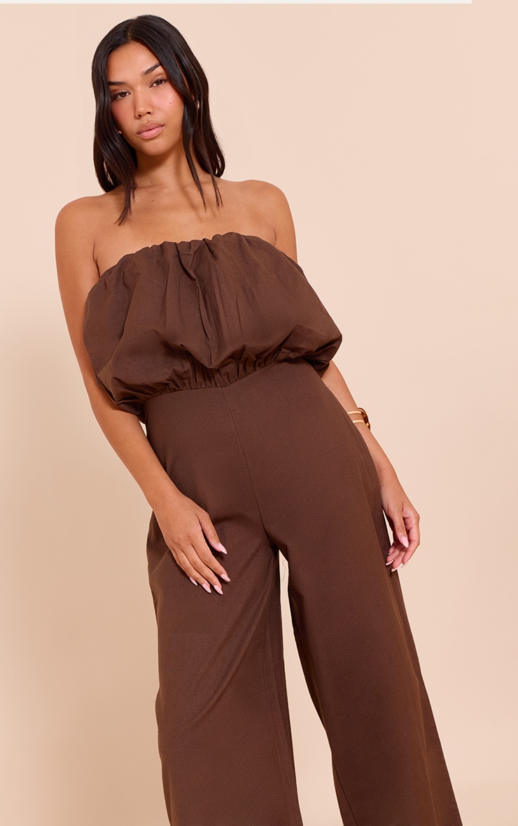 Dark Chocolate Cotton Puffball Bandeau Straight Leg Jumpsuit image 4