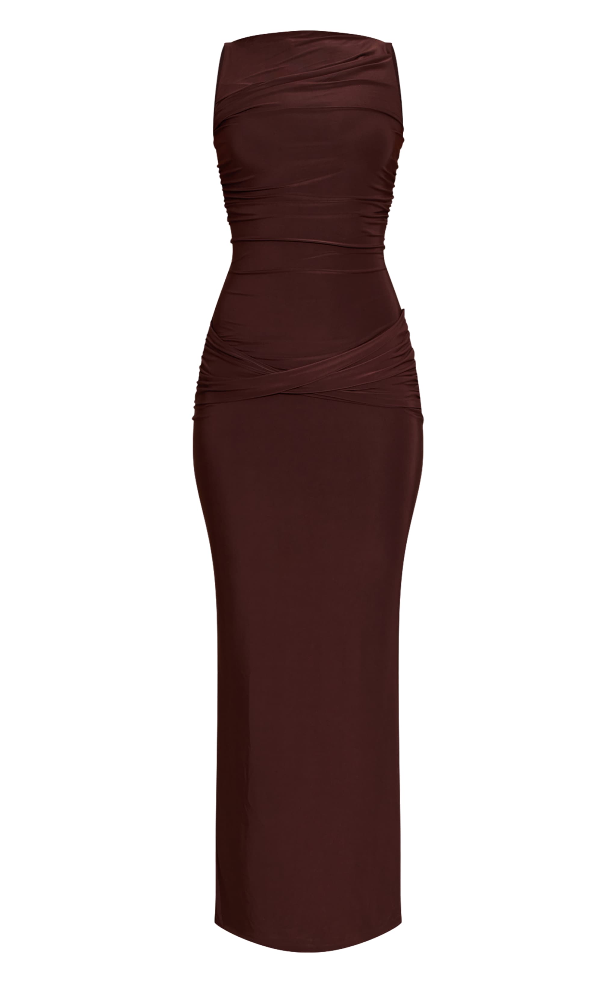 Robe longue moulante chocolat froncée image 5