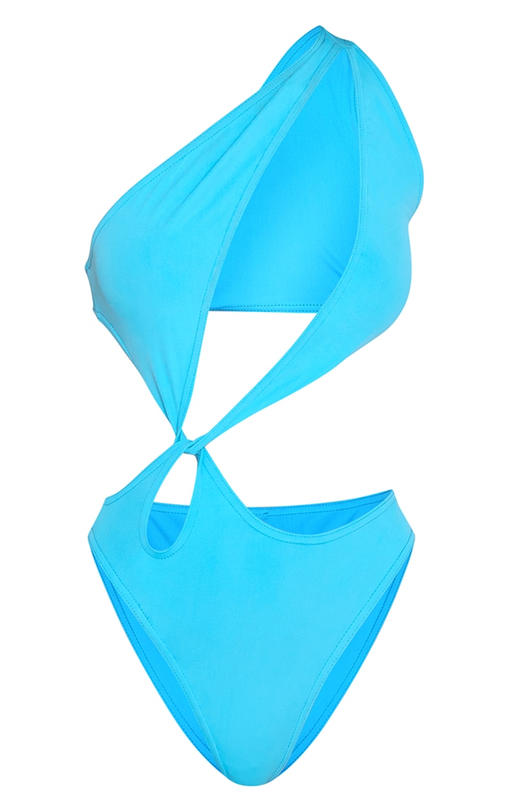 Maillot de bain asymétrique découpé bleu clair à anneau image 5