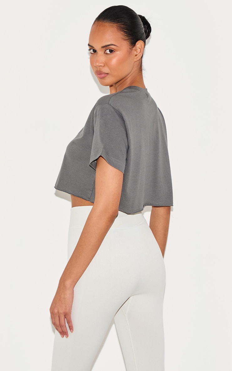Cotton Charcoal Oversized Crop T-Shirt | Tops