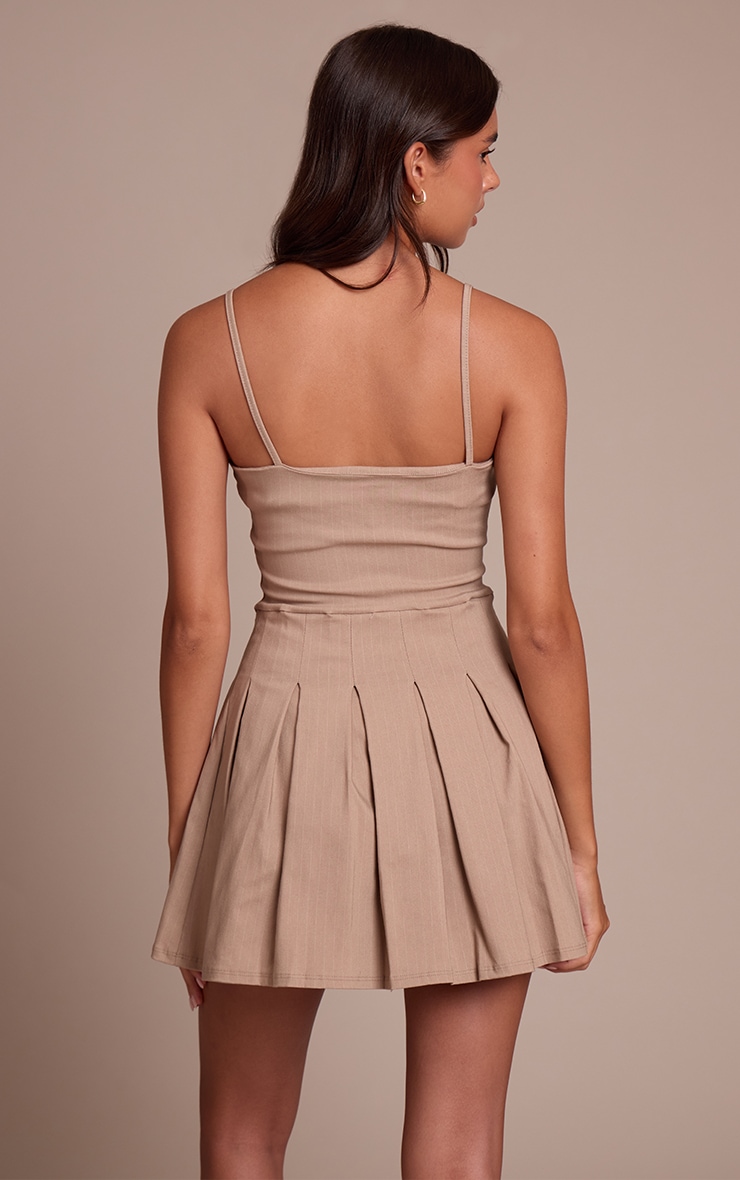 Stone Pinstripe Stretch Woven Strappy Shift Dress image 2