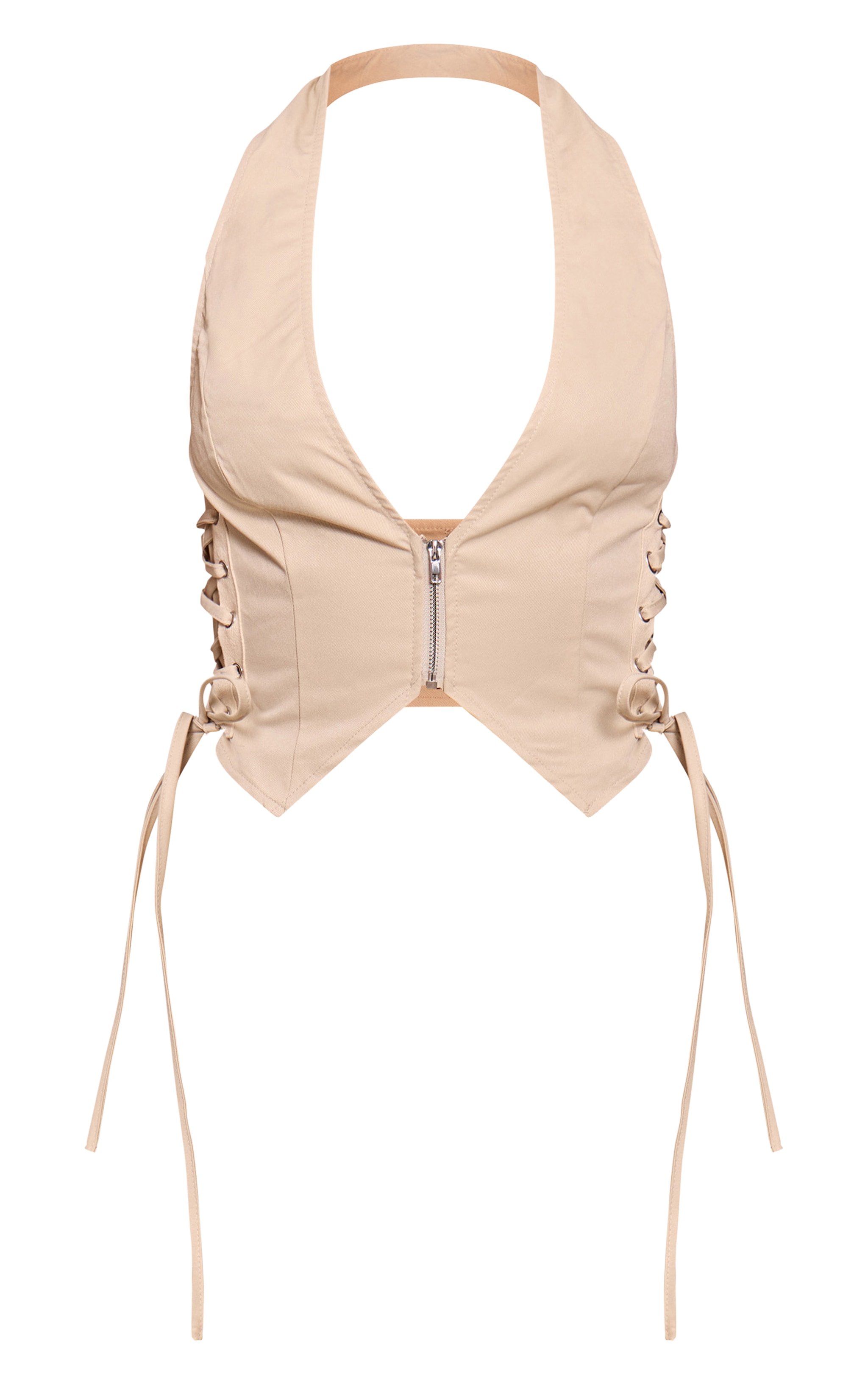 Cream Cargo Lace Up Side Zip Up Crop Top image 5