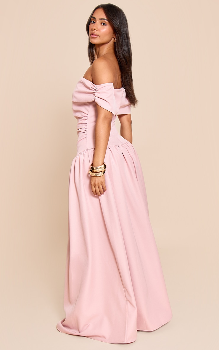Petite Baby Pink Off Shoulder Pleated Maxi Dress image 2