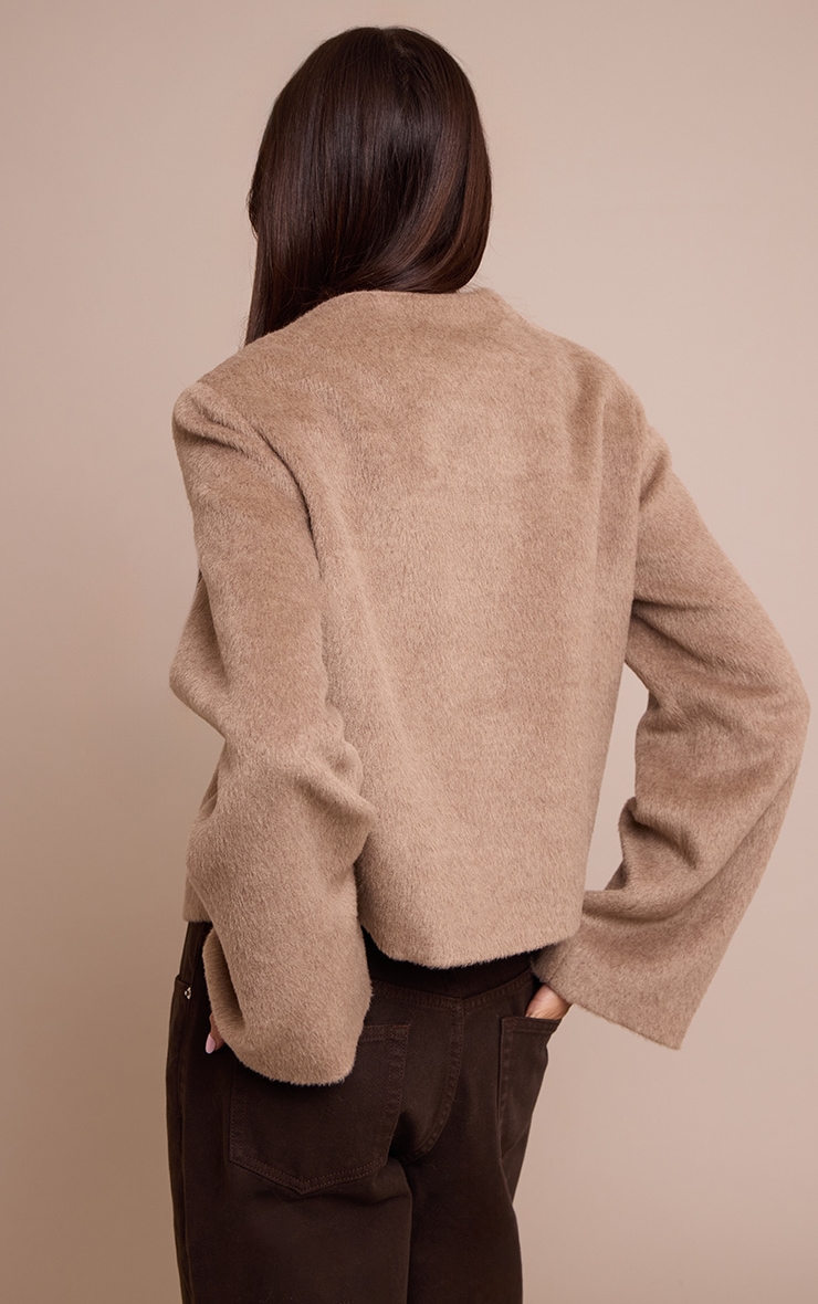 Taupe Brushed Wool Single Breasted Jacket image 2