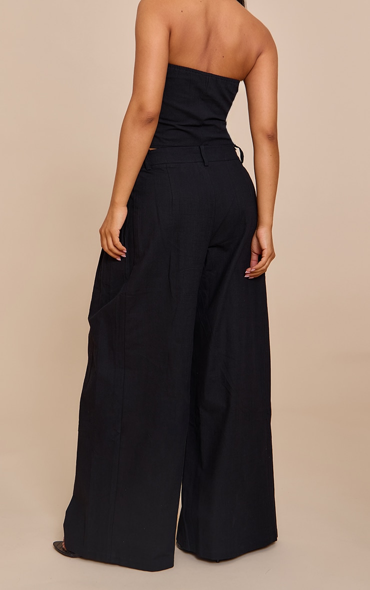 Petite Black Woven Pleat Detail Wide Leg Pants image 3