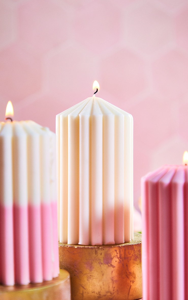 Short White Ribbed Candle image 2