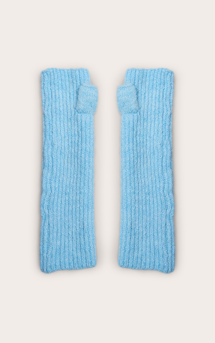 Powder Blue Fingerless Long Sleeve Gloves image 2