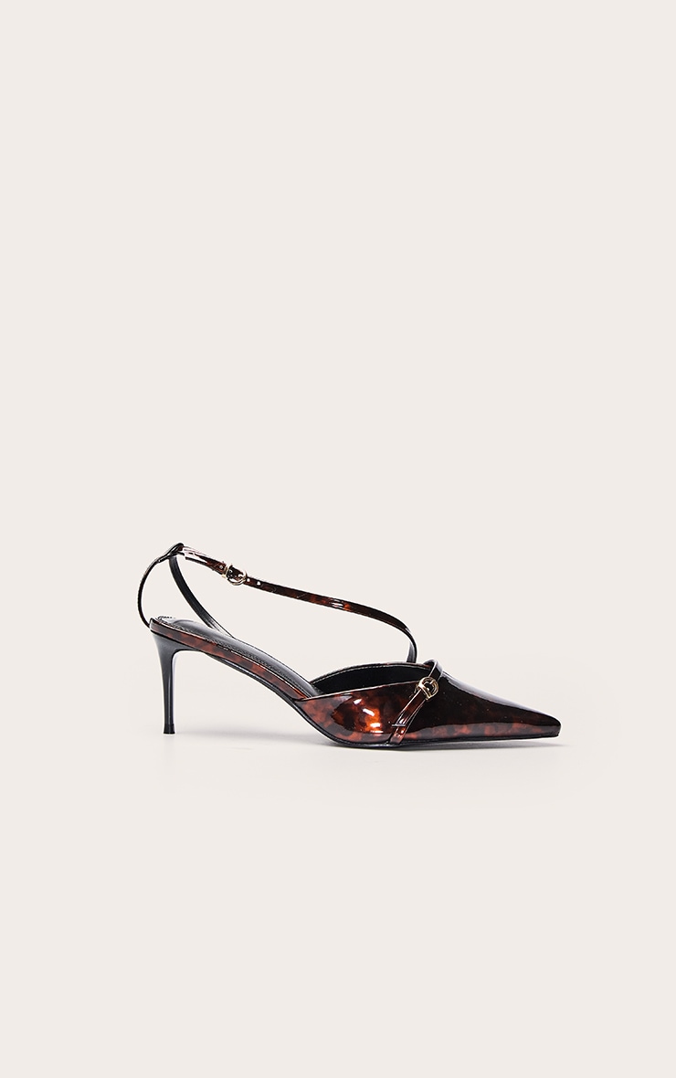 Tortoishell Point Toe Buckle Detail Low Heel Courts image 2