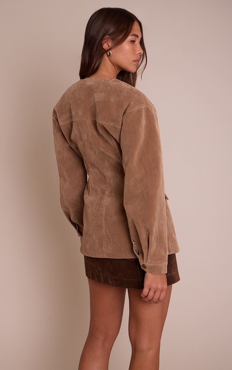 Sand Faux Suede Asymmetric Blazer image 2