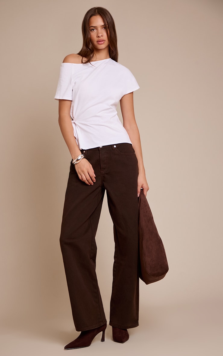 White Cotton Tie Waist Detail T Shirt  image 3