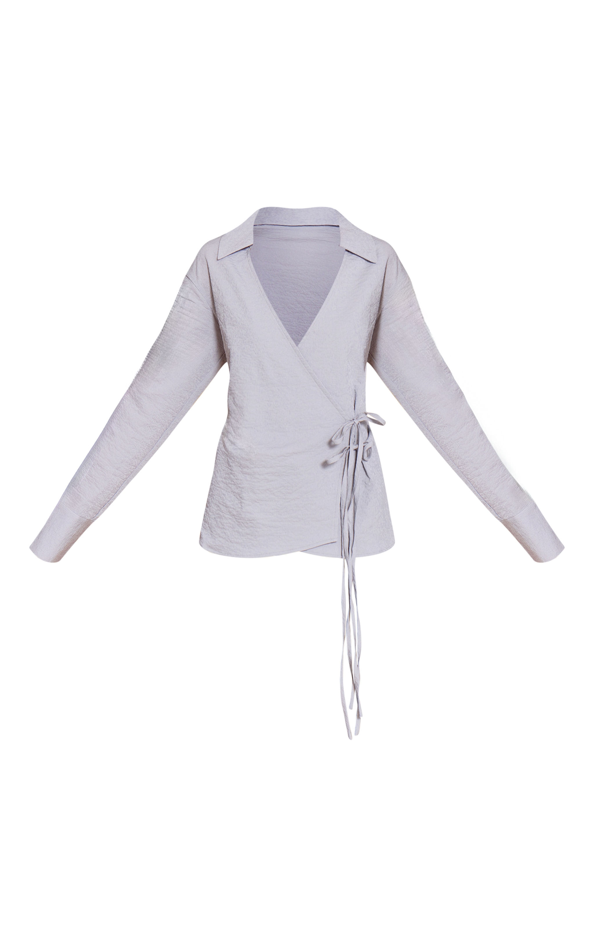 Light Blue Textured Wrap Tie Shirt image 5