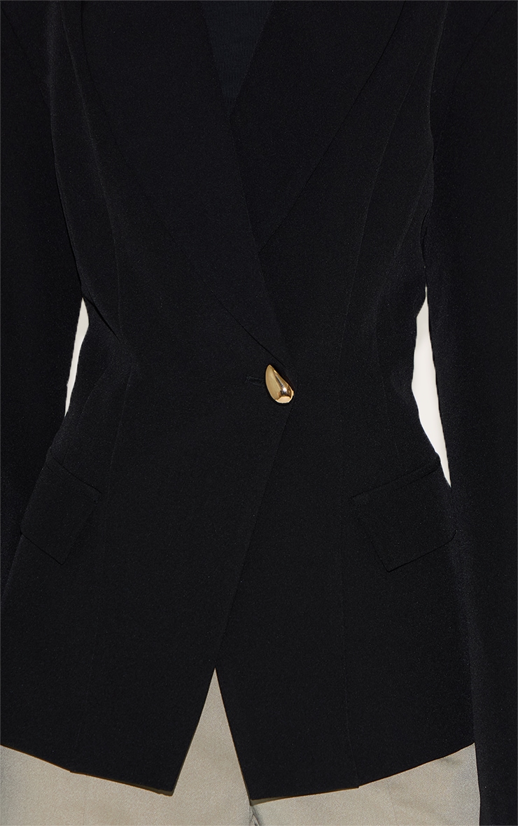 Black Cinched Waist Lapel Point Detail Blazer image 4