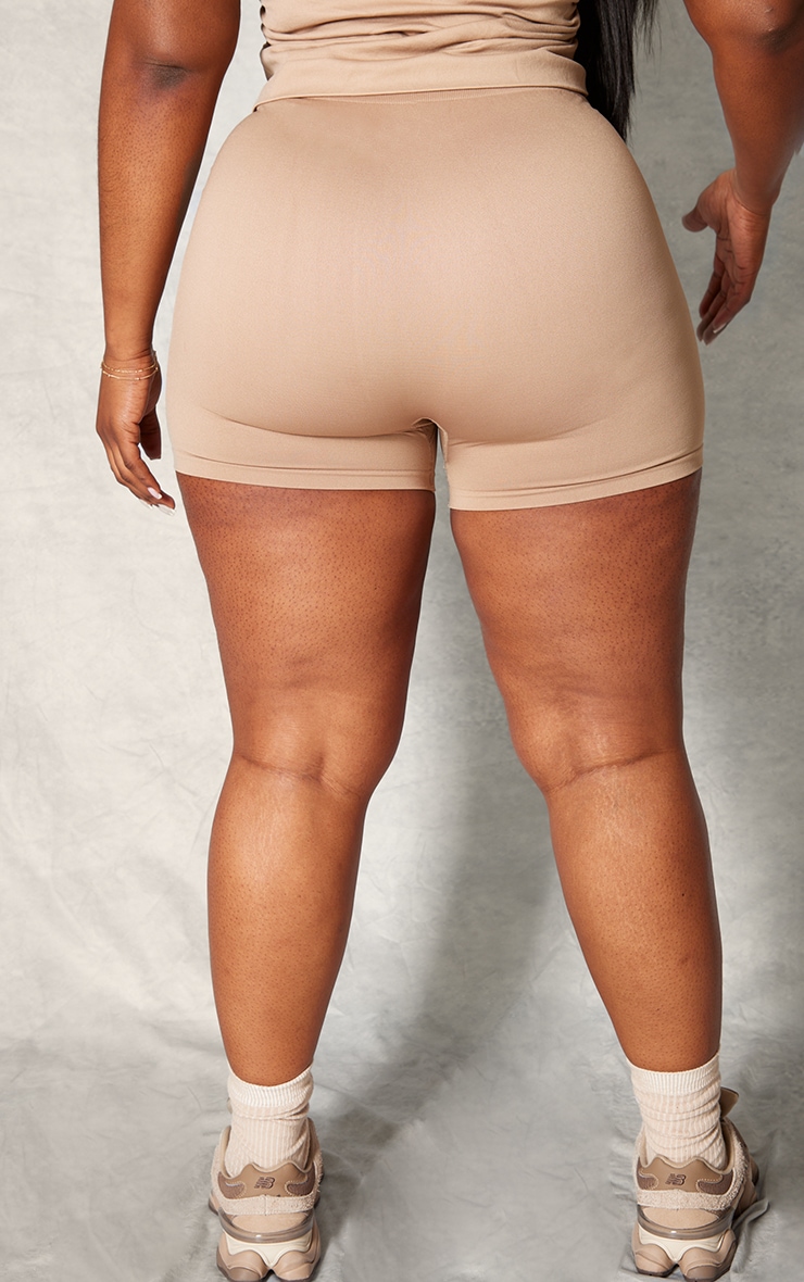 PLT SPORT Plus Light Mocha Seamless Contrast Branding Booty Shorts image 3