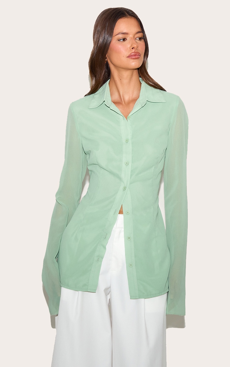 Pale Lime Fitted Chiffon Shirt image 1