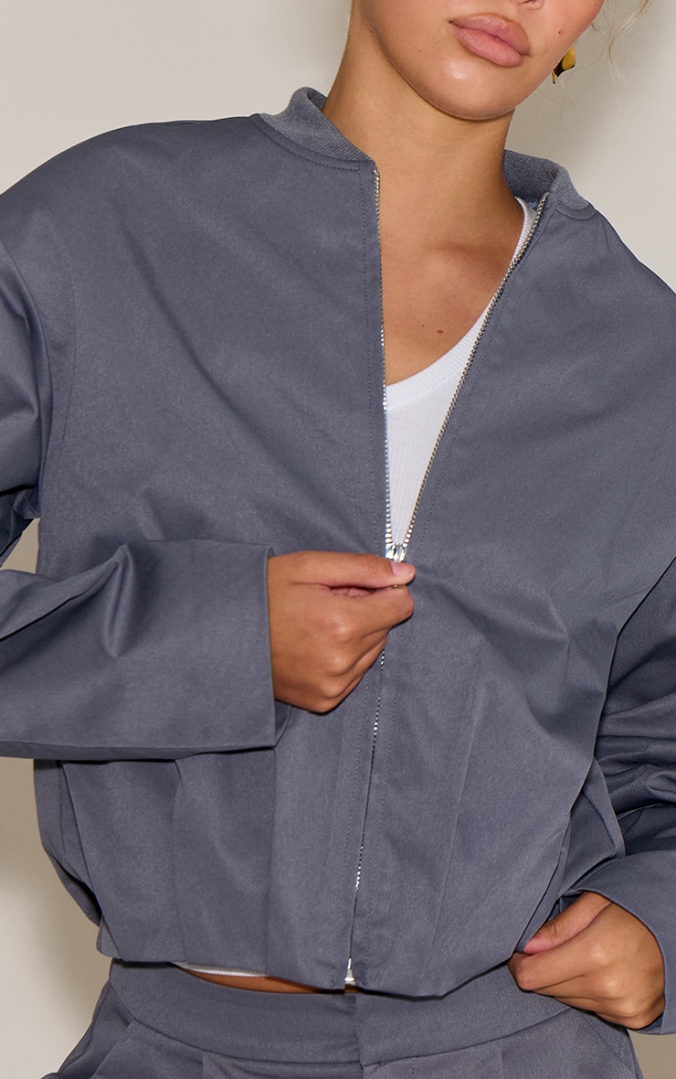 Charcoal Pleated Bomber Jacket image 4
