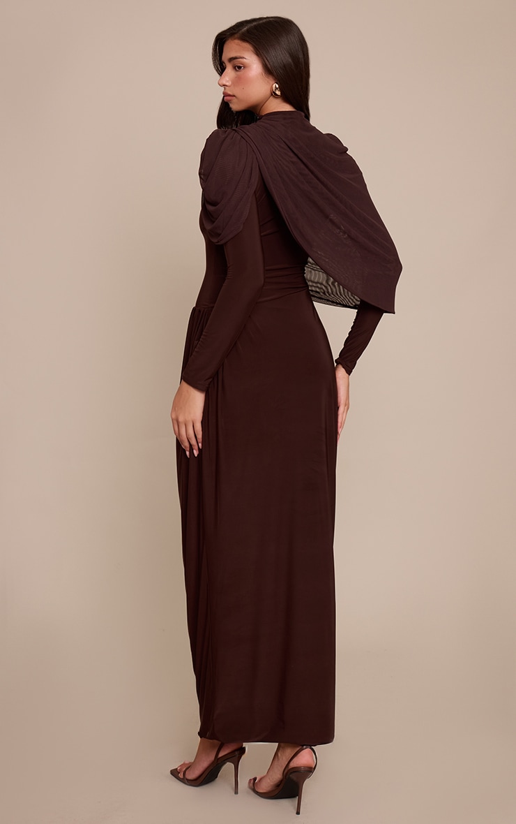 Chocolate Overlay Detail Long Sleeve Maxi Dress image 2