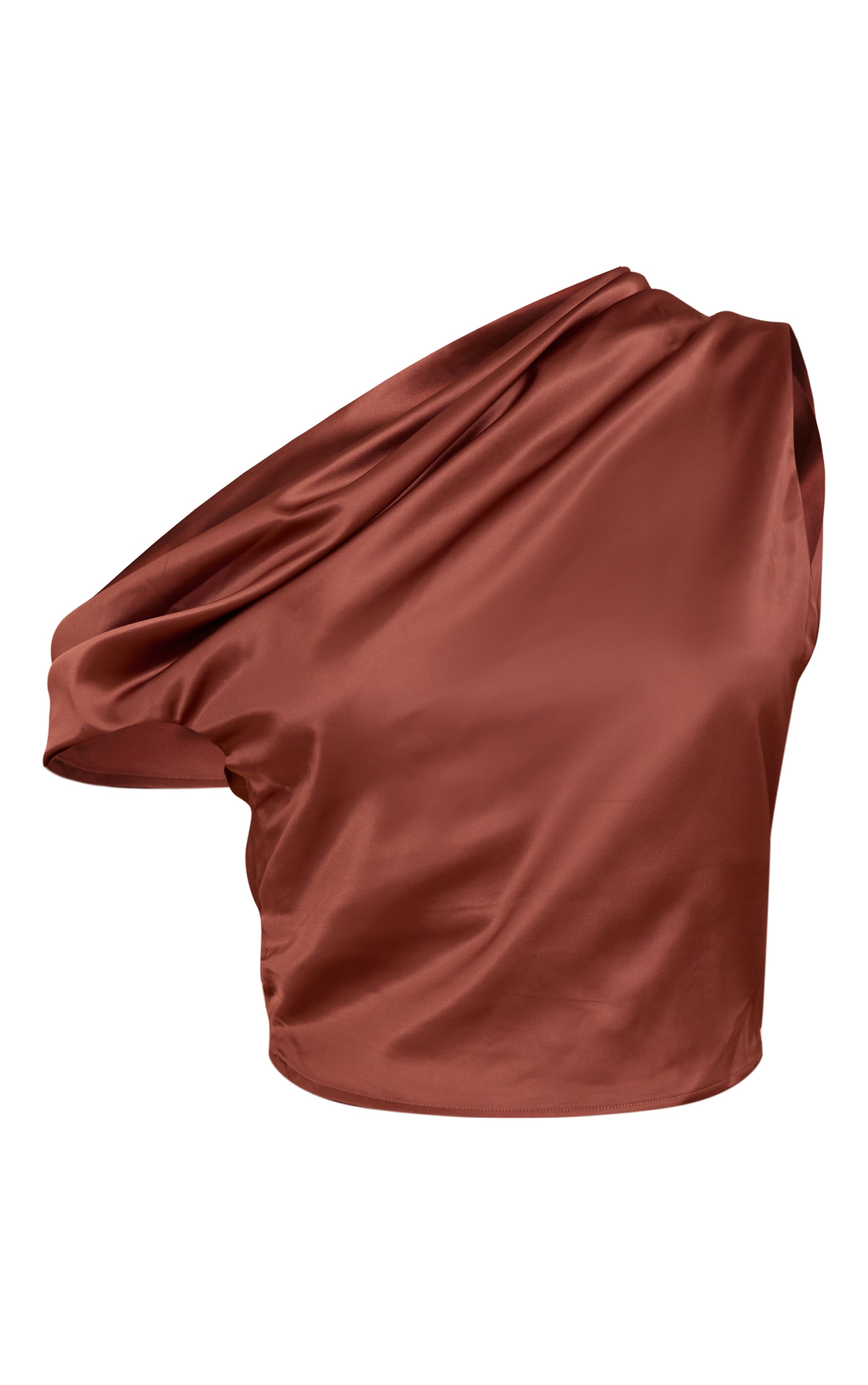 Chocolate Satin One Shoulder Cowl Asymmetrical Top image 5