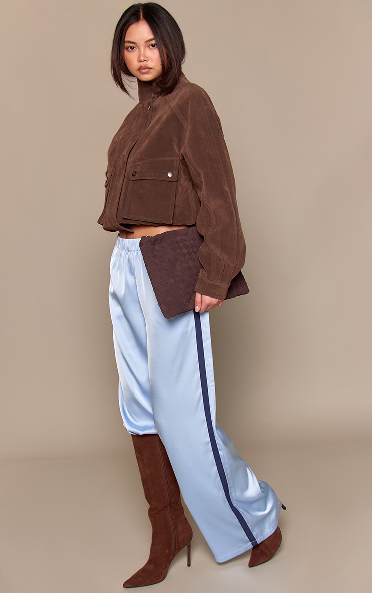 Blue Satin Contrast Stripe Wide Leg Trousers image 1