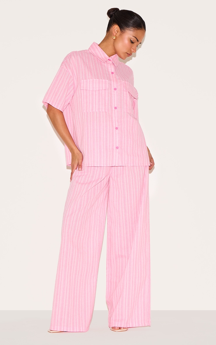 Pantalon Évasé large à Fines Rayures Roses, Taille Petite image 1