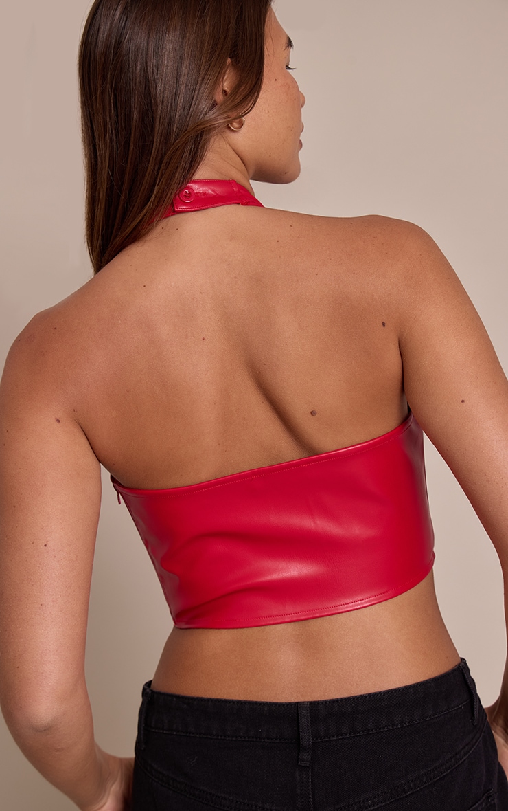 Red Faux Leather Halterneck Crop Top image 2