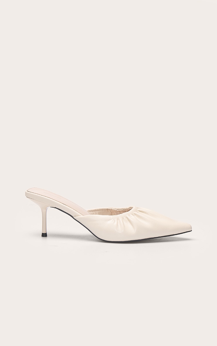 Cream Crinkle PU Ruched Low Heel Court Mule image 2