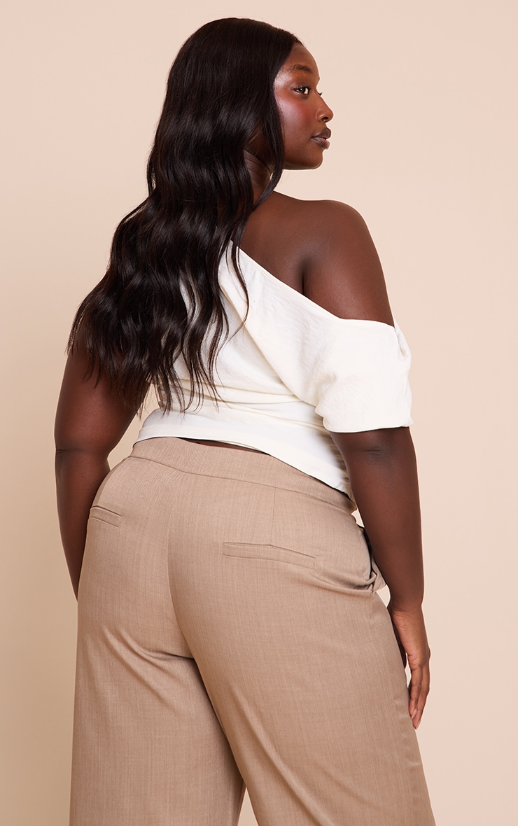 Plus Cream Floaty Woven Ruched One Shoulder Top image 2