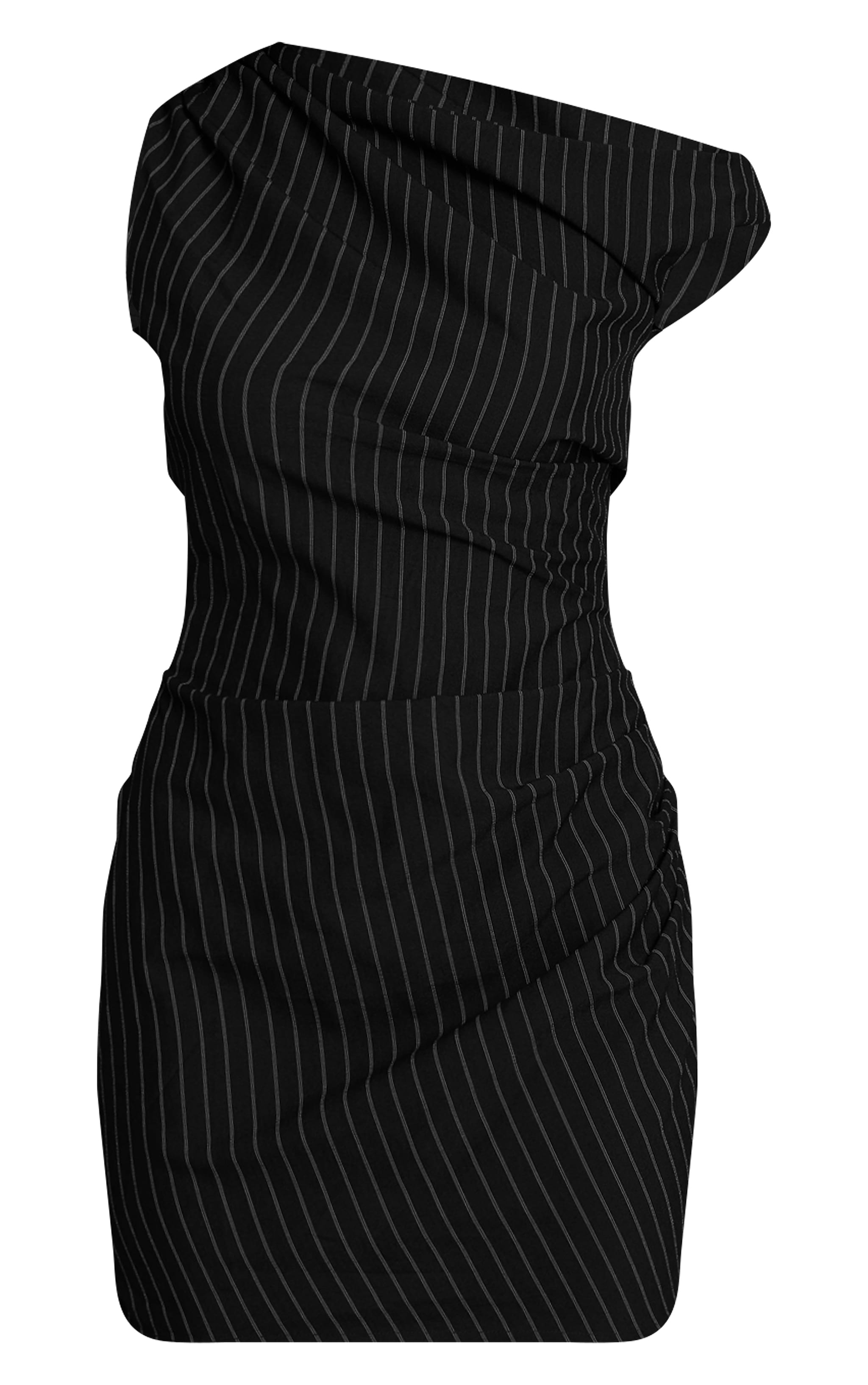 Black Pinstripe Asymmetric Bodycon Dress image 5