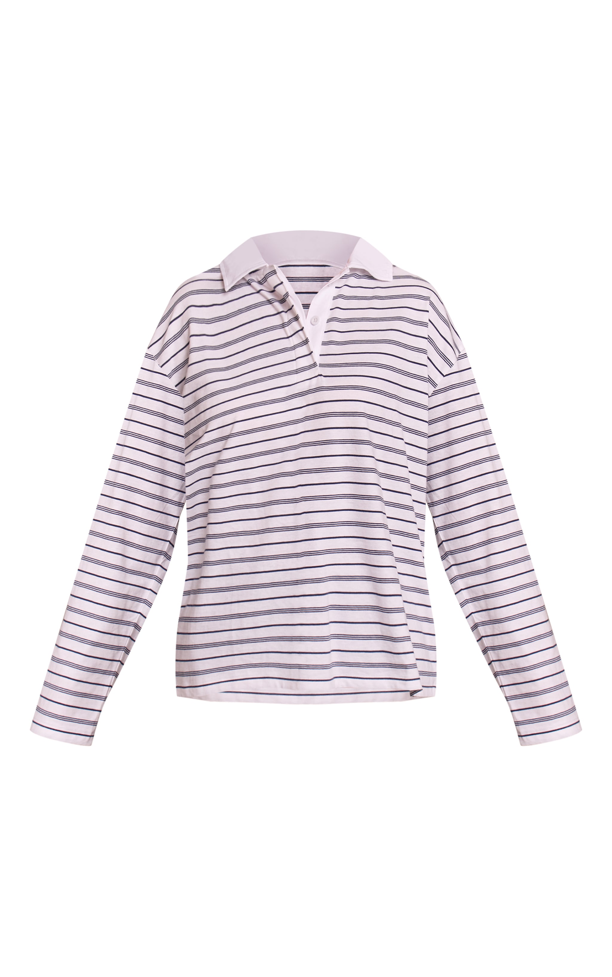 Monochrome Stripe Cotton Polo Collar Long Sleeve Top image 5