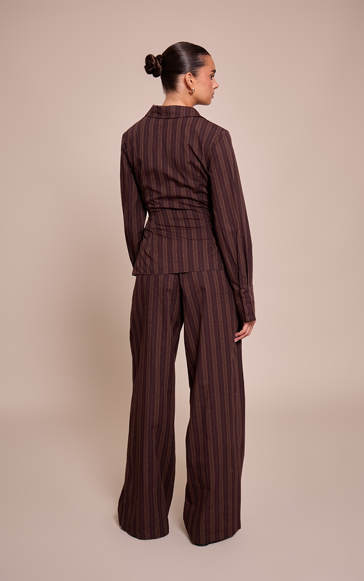 Dark Brown Woven Pinstriped Straight Leg Pant image 3