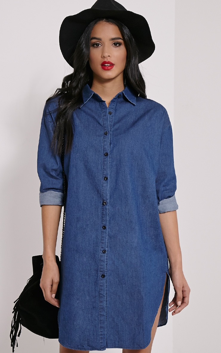 Jolie Blue Denim Shirt Dress Dresses PrettylittleThing