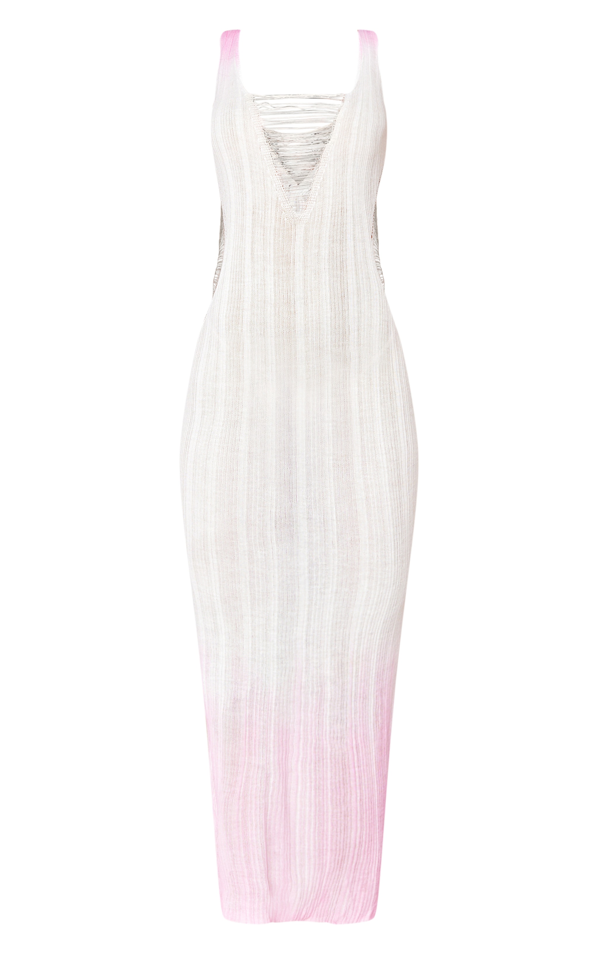 Pink Sheer Ombre Ladder Knit Detail Maxi Dress image 1