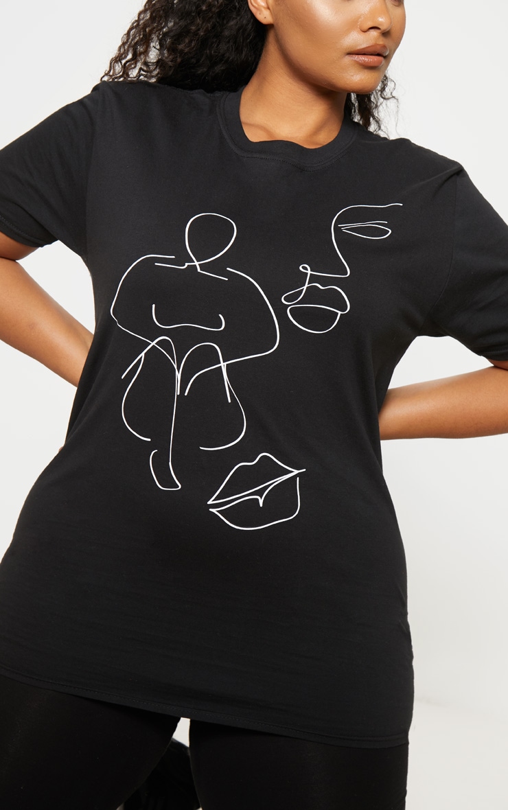 Plus Black Abstract Face Graphic T-Shirt | PrettyLittleThing USA