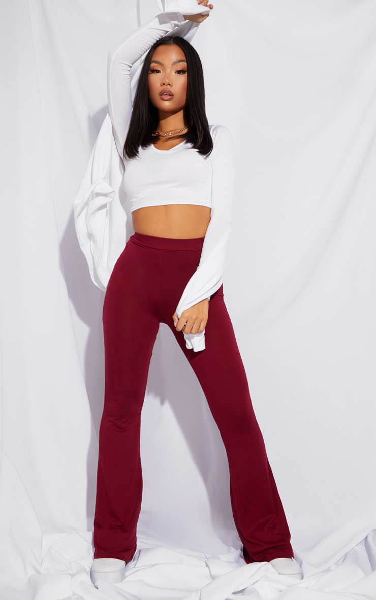 Petite - Pantalon en jersey bordeaux à jambes évasées