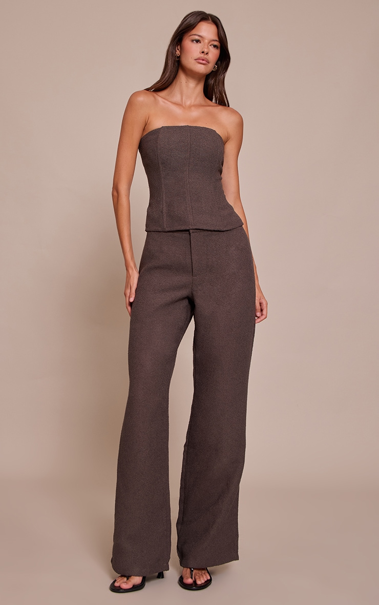 Dark Brown Boucle Low Rise Straight Leg Pants image 1