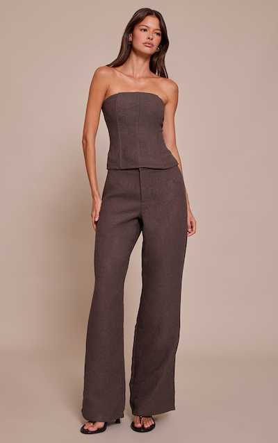 Dark Brown Boucle Low Rise Straight Leg Pants